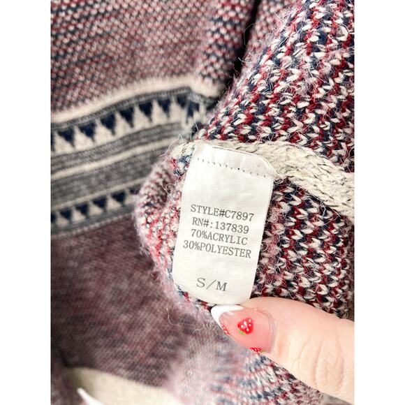 Women's Aztec Southwestern Knit Cardigan Sweater size S/M Open Front Waterfall - Picture 6 of 7